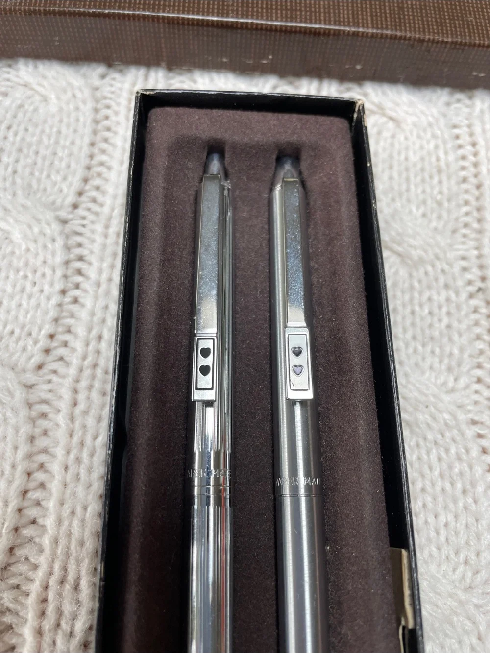 VTG unused Paper Mate Double Heart Slim Profile Chrome Pen & Pencil Set with box
